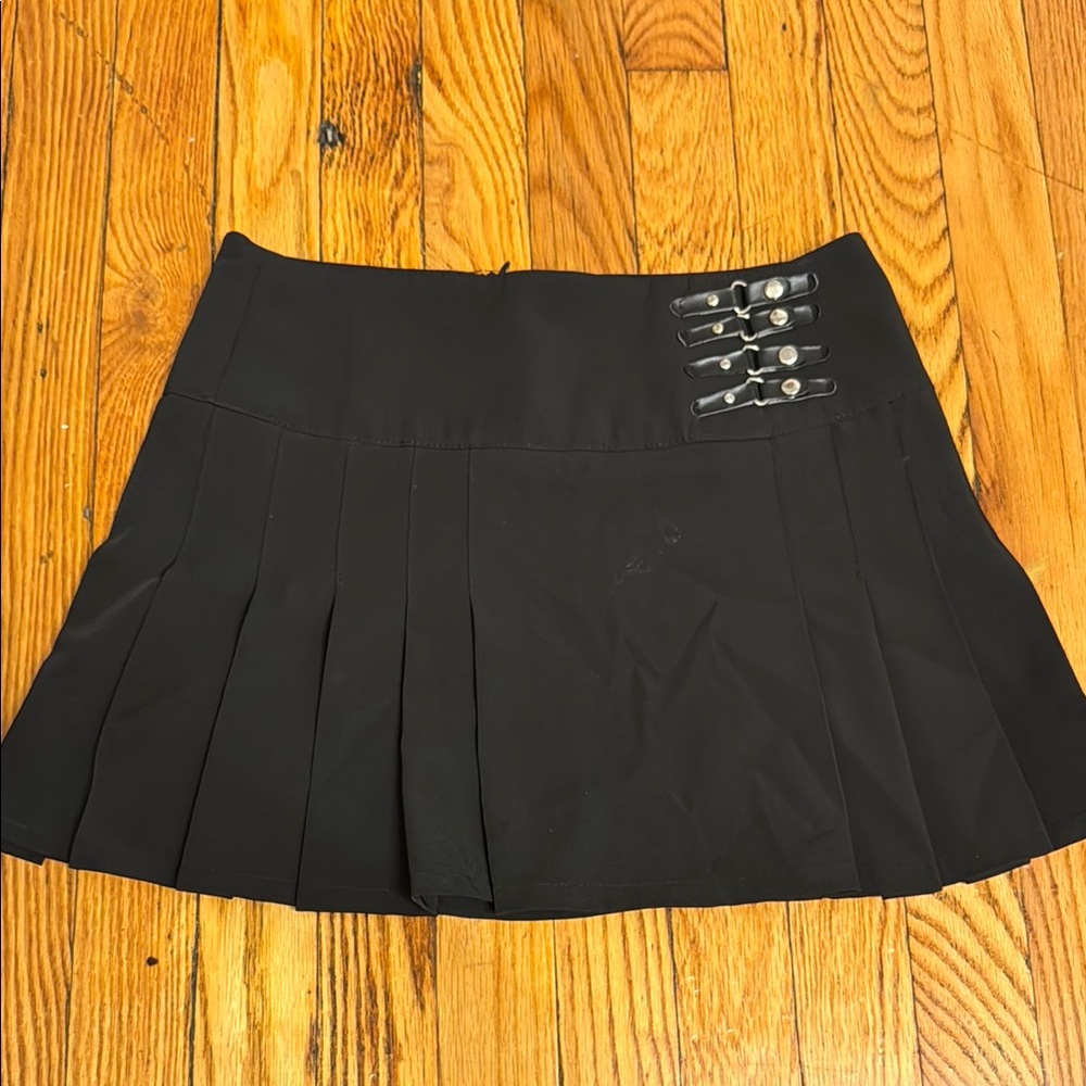 Bebe Black Skater Skirt with Buckle Accents